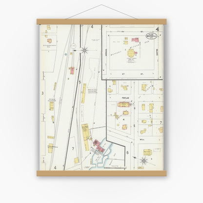 Old map wall art mockup — magnetic wood frame on white wall — Sanborn Fire Insurance Map from Merrill, Lincoln County, Wisconsin (1902), Sheet #0004