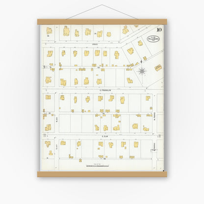 Old map wall art mockup — magnetic wood frame on white wall — Sanborn Fire Insurance Map from Hillsboro, Hill County, Texas (1900), Sheet #0010