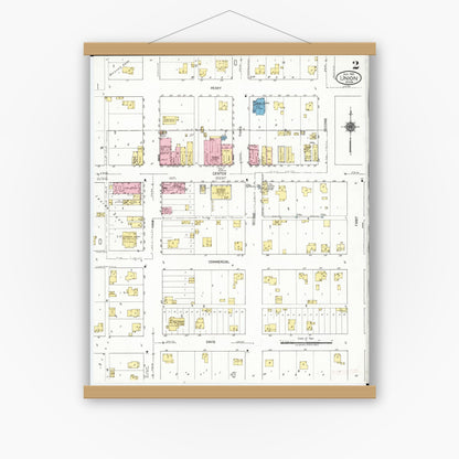 Old map wall art mockup — magnetic wood frame on white wall — Sanborn Fire Insurance Map from Union, Hardin County, Iowa (1921), Sheet #0002