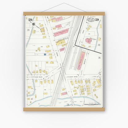 Old map wall art mockup — magnetic wood frame on white wall — Sanborn Fire Insurance Map from Elyria, Lorain County, Ohio (1925), Sheet #0029