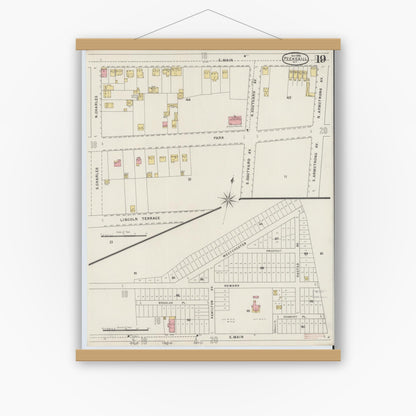 Old map wall art mockup — magnetic wood frame on white wall — Sanborn Fire Insurance Map from Peekskill, Westchester County, New York (1895), Sheet #0019
