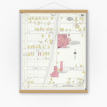 Old map wall art mockup — magnetic wood frame on white wall — Sanborn Fire Insurance Map from Toronto, Jefferson County, Ohio (1911), Sheet #0010