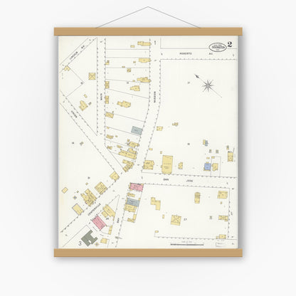 Old map wall art mockup — magnetic wood frame on white wall — Sanborn Fire Insurance Map from Irvington, Alameda County, California (1908), Sheet #0002