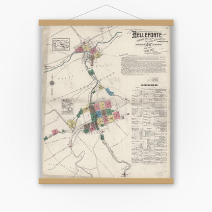 Old map wall art mockup — magnetic wood frame on white wall — Sanborn Fire Insurance Map from Bellefonte, Centre County, Pennsylvania (1922) - Complete Map Set