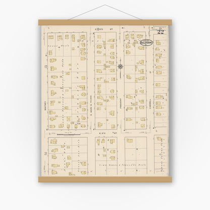 Old map wall art mockup — magnetic wood frame on white wall — Sanborn Fire Insurance Map from Belvidere, Boone County, Illinois (1922), Sheet #0022