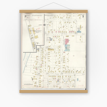 Old map wall art mockup — magnetic wood frame on white wall — Sanborn Fire Insurance Map from Dundee, Monroe County, Michigan (1949), Sheet #0003