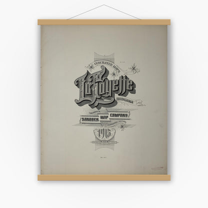 Old map wall art mockup — magnetic wood frame on white wall — Sanborn Fire Insurance Map from Lafayette, Tippecanoe County, Indiana (1915), Sheet #0001