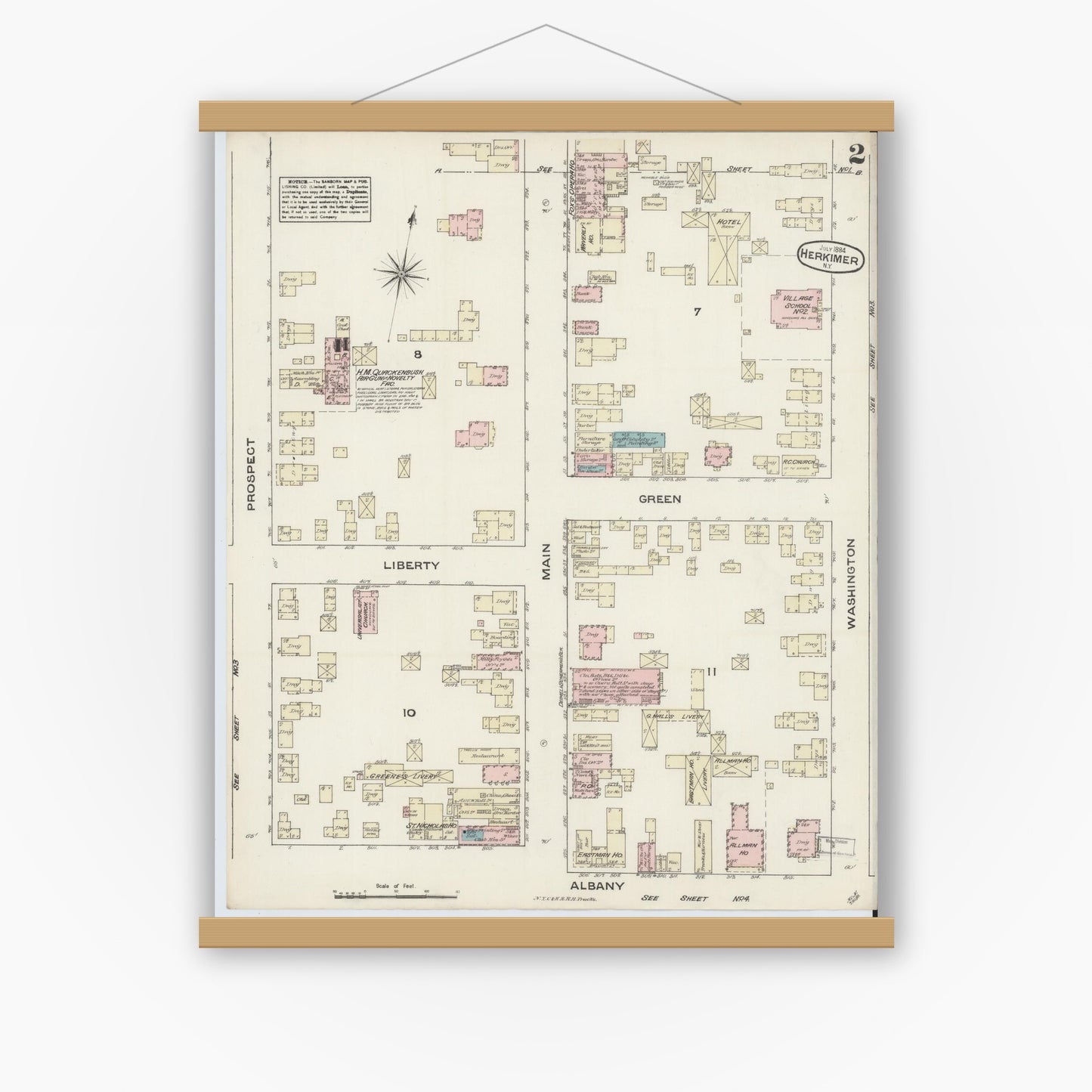 Old map wall art mockup — magnetic wood frame on white wall — Sanborn Fire Insurance Map from Herkimer, Herkimer County, New York (1884) - Complete Map Set
