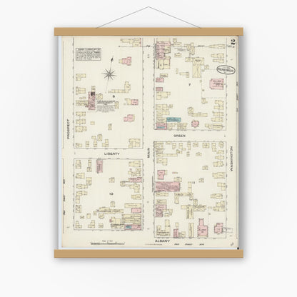 Old map wall art mockup — magnetic wood frame on white wall — Sanborn Fire Insurance Map from Herkimer, Herkimer County, New York (1884) - Complete Map Set