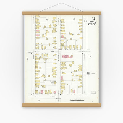 Old map wall art mockup — magnetic wood frame on white wall — Sanborn Fire Insurance Map from Johnstown, Fulton County, New York (1912), Sheet #0012
