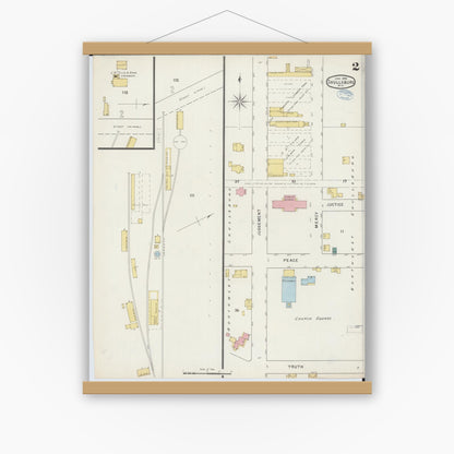 Old map wall art mockup — magnetic wood frame on white wall — Sanborn Fire Insurance Map from Shullsburg, Lafayette County, Wisconsin (1894), Sheet #0002