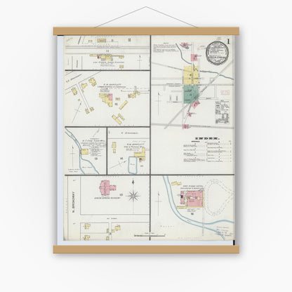 Old map wall art mockup — magnetic wood frame on white wall — Sanborn Fire Insurance Map from Green Springs, Sandusky And Seneca Counties, Ohio (1893) - Complete Map Set