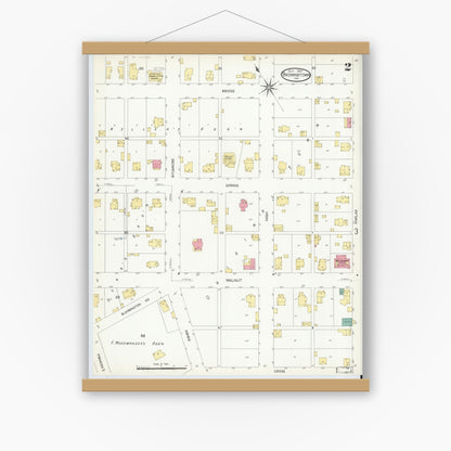 Old map wall art mockup — magnetic wood frame on white wall — Sanborn Fire Insurance Map from Brownstown, Jackson County, Indiana (1907), Sheet #0002