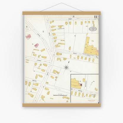 Old map wall art mockup — magnetic wood frame on white wall — Sanborn Fire Insurance Map from Westboro, Worcester County, Massachusetts (1904), Sheet #0011