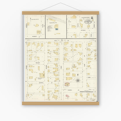 Old map wall art mockup — magnetic wood frame on white wall — Sanborn Fire Insurance Map from Pierceton, Kosciusko County, Indiana (1907), Sheet #0002