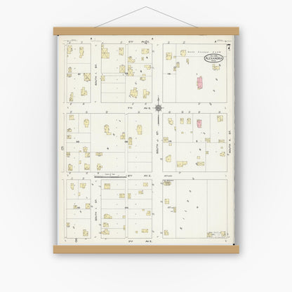 Old map wall art mockup — magnetic wood frame on white wall — Sanborn Fire Insurance Map from Alexandria, Douglas County, Minnesota (1914), Sheet #0007