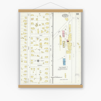 Old map wall art mockup — magnetic wood frame on white wall — Sanborn Fire Insurance Map from Fairport, Monroe County, New York (1909), Sheet #0012