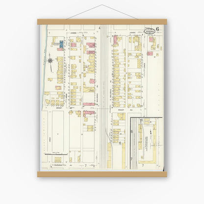 Old map wall art mockup — magnetic wood frame on white wall — Sanborn Fire Insurance Map from Verona, Allegheny County, Pennsylvania (1911), Sheet #0006