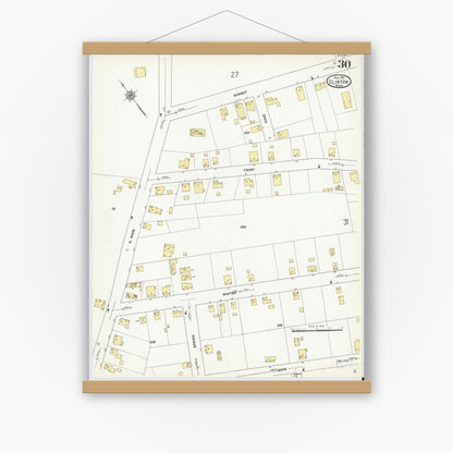Old map wall art mockup — magnetic wood frame on white wall — Sanborn Fire Insurance Map from Clinton, Worcester County, Massachusetts (1911), Sheet #0030
