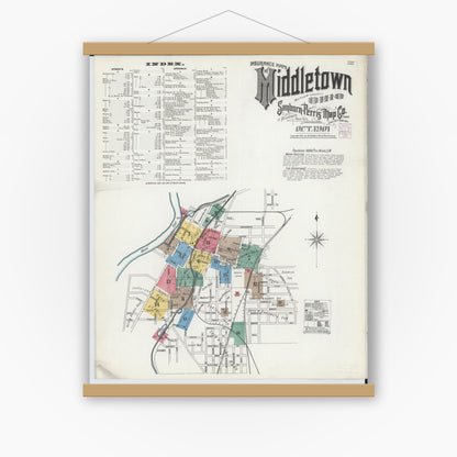 Old map wall art mockup — magnetic wood frame on white wall — Sanborn Fire Insurance Map from Middletown, Butler County, Ohio (1901) - Complete Map Set