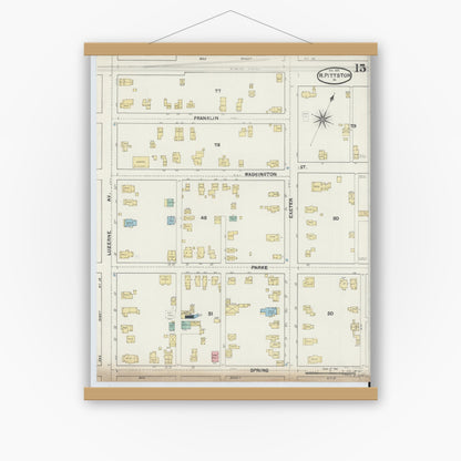 Old map wall art mockup — magnetic wood frame on white wall — Sanborn Fire Insurance Map from Pittston, Luzerne County, Pennsylvania (1891), Sheet #0015