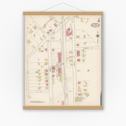 Old map wall art mockup — magnetic wood frame on white wall — Sanborn Fire Insurance Map from Hatfield, Montgomery County, Pennsylvania (1922), Sheet #0004