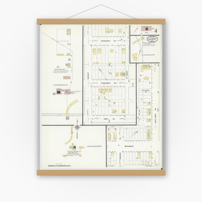 Old map wall art mockup — magnetic wood frame on white wall — Sanborn Fire Insurance Map from Gilbert, Saint Louis County, Minnesota (1912), Sheet #0004