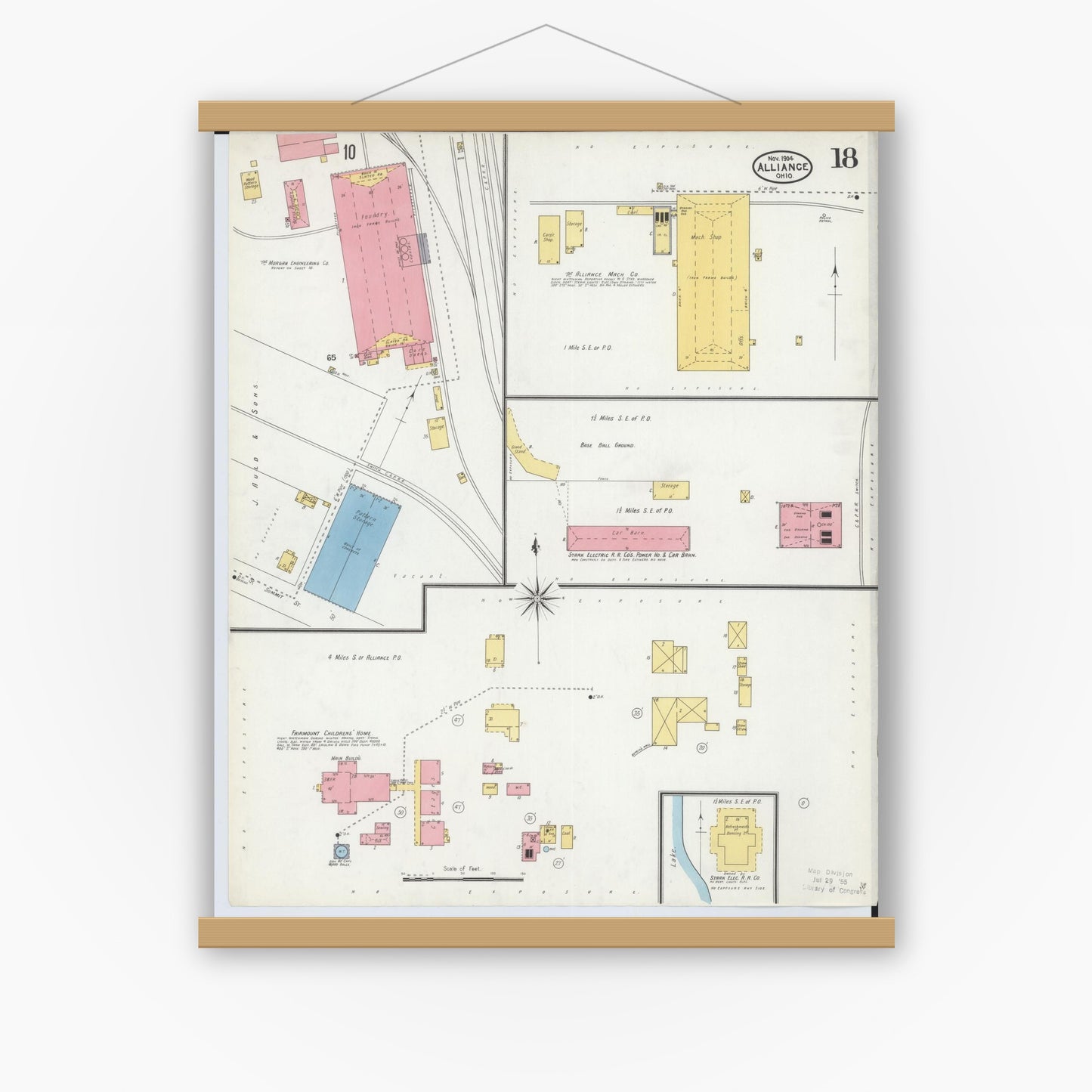 Old map wall art mockup — magnetic wood frame on white wall — Sanborn Fire Insurance Map from Alliance, Stark County, Ohio (1904), Sheet #0018