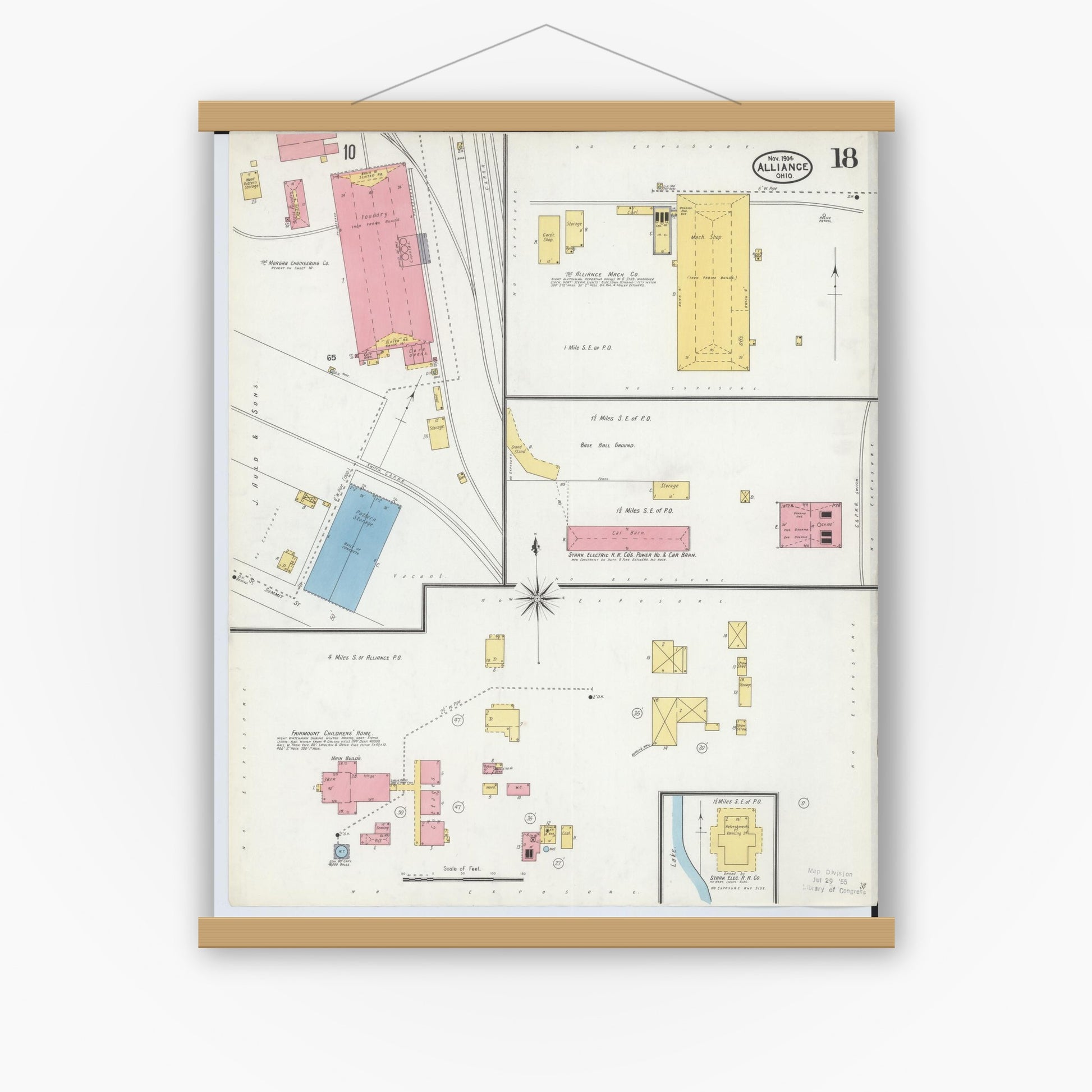 Old map wall art mockup — magnetic wood frame on white wall — Sanborn Fire Insurance Map from Alliance, Stark County, Ohio (1904), Sheet #0018