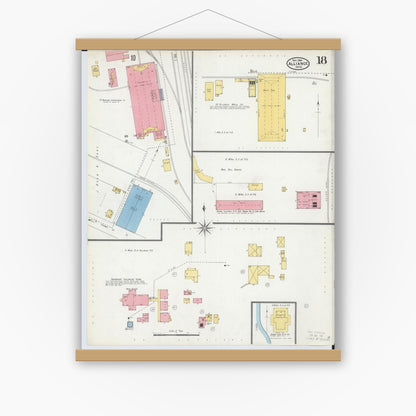 Old map wall art mockup — magnetic wood frame on white wall — Sanborn Fire Insurance Map from Alliance, Stark County, Ohio (1904), Sheet #0018