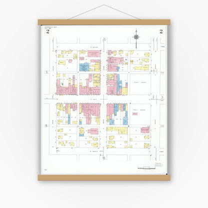 Old map wall art mockup — magnetic wood frame on white wall — Sanborn Fire Insurance Map from Loudonville, Ashland County, Ohio (1950), Sheet #0002