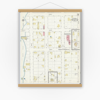 Old map wall art mockup — magnetic wood frame on white wall — Sanborn Fire Insurance Map from Winneconne, Winnebago County, Wisconsin (1913), Sheet #0003