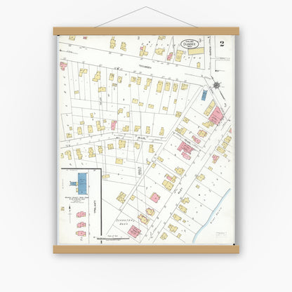 Old map wall art mockup — magnetic wood frame on white wall — Sanborn Fire Insurance Map from Dundee, Monroe County, Michigan (1923), Sheet #0002