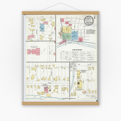 Old map wall art mockup — magnetic wood frame on white wall — Sanborn Fire Insurance Map from Canal Dover, Tuscarawas County, Ohio (1899), Sheet #0001