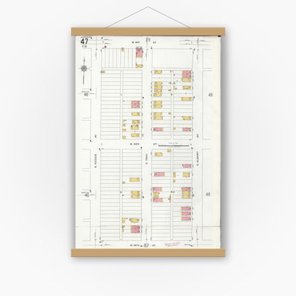 Old map wall art mockup — magnetic wood frame on white wall — Sanborn Fire Insurance Map from Chicago, Cook County, Illinois (1920), Sheet #0047