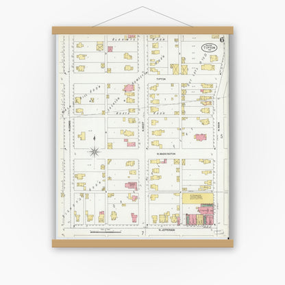 Old map wall art mockup — magnetic wood frame on white wall — Sanborn Fire Insurance Map from Tipton, Tipton County, Indiana (1902), Sheet #0006