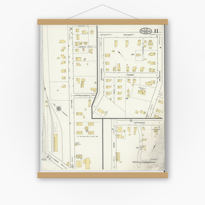 Old map wall art mockup — magnetic wood frame on white wall — Sanborn Fire Insurance Map from Franklin, Norfolk County, Massachusetts (1919), Sheet #0011