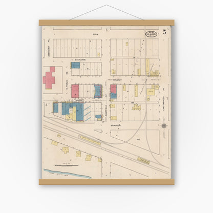 Old map wall art mockup — magnetic wood frame on white wall — Sanborn Fire Insurance Map from Llano, Llano County, Texas (1921), Sheet #0005