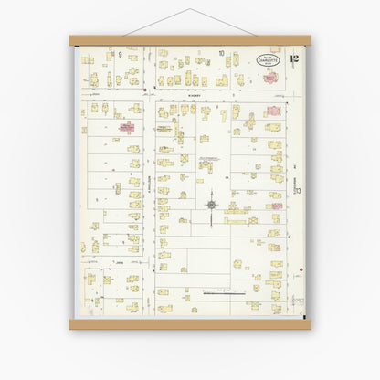 Old map wall art mockup — magnetic wood frame on white wall — Sanborn Fire Insurance Map from Charlotte, Eaton County, Michigan (1911), Sheet #0012