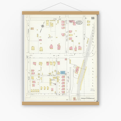 Old map wall art mockup — magnetic wood frame on white wall — Sanborn Fire Insurance Map from Beaver, Beaver County, Pennsylvania (1912), Sheet #0013