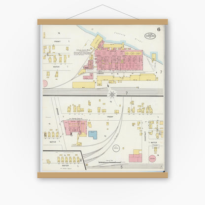 Old map wall art mockup — magnetic wood frame on white wall — Sanborn Fire Insurance Map from Corning, Steuben County, New York (1898), Sheet #0006