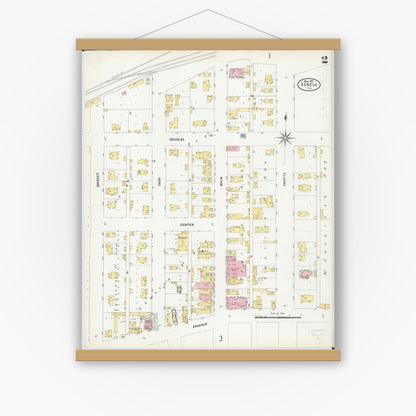 Old map wall art mockup — magnetic wood frame on white wall — Sanborn Fire Insurance Map from Seneca, La Salle County, Illinois (1907), Sheet #0002