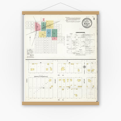 Old map wall art mockup — magnetic wood frame on white wall — Sanborn Fire Insurance Map from Ackley, Hardin and Franklin Counties, Iowa (1911) â€” Complete Set