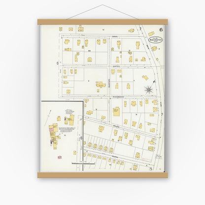 Old map wall art mockup — magnetic wood frame on white wall — Sanborn Fire Insurance Map from Winchester, Middlesex County, Massachusetts (1904), Sheet #0006