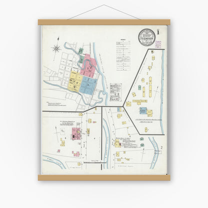 Old map wall art mockup — magnetic wood frame on white wall — Sanborn Fire Insurance Map from Sainte Genevieve, Saint Genevieve County, Missouri (1901), Sheet #0001