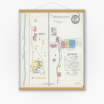 Old map wall art mockup — magnetic wood frame on white wall — Sanborn Fire Insurance Map from Coatesville, Chester County, Pennsylvania (1891) - Complete Map Set