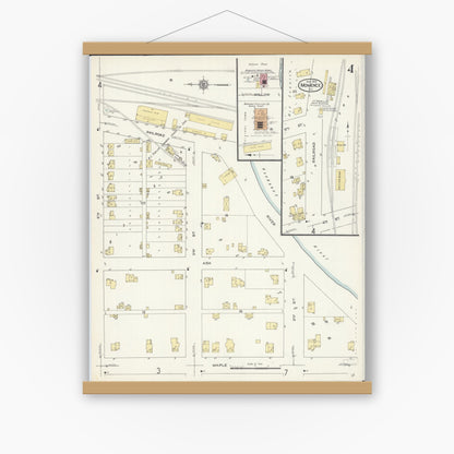 Old map wall art mockup — magnetic wood frame on white wall — Sanborn Fire Insurance Map from Momence, Kankakee County, Illinois (1913), Sheet #0004