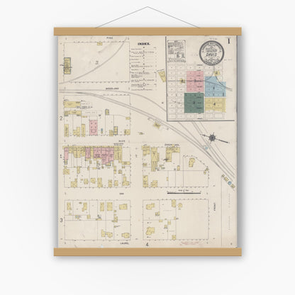 Old map wall art mockup — magnetic wood frame on white wall — Sanborn Fire Insurance Map from Davis, Yolo County, California (1911) - Complete Map Set