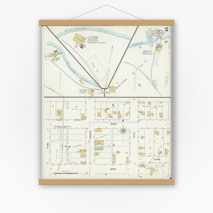 Old map wall art mockup — magnetic wood frame on white wall — Sanborn Fire Insurance Map from Aitkin, Aitkin County, Minnesota (1898), Sheet #0002