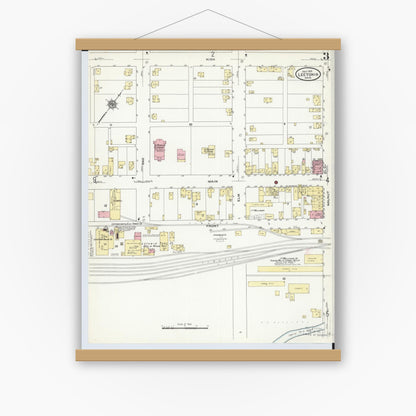 Old map wall art mockup — magnetic wood frame on white wall — Sanborn Fire Insurance Map from Leetonia, Columbiana County, Ohio (1910), Sheet #0003